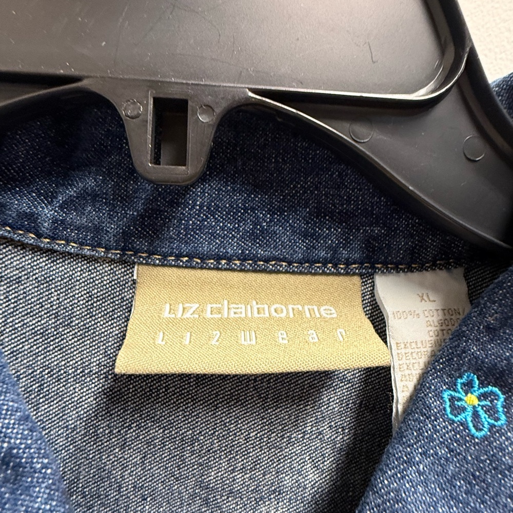 Vintage Liz Claiborne Denim Jacket Embroidered Flowers Sz X-Large New With Tags - Picture 13 of 14